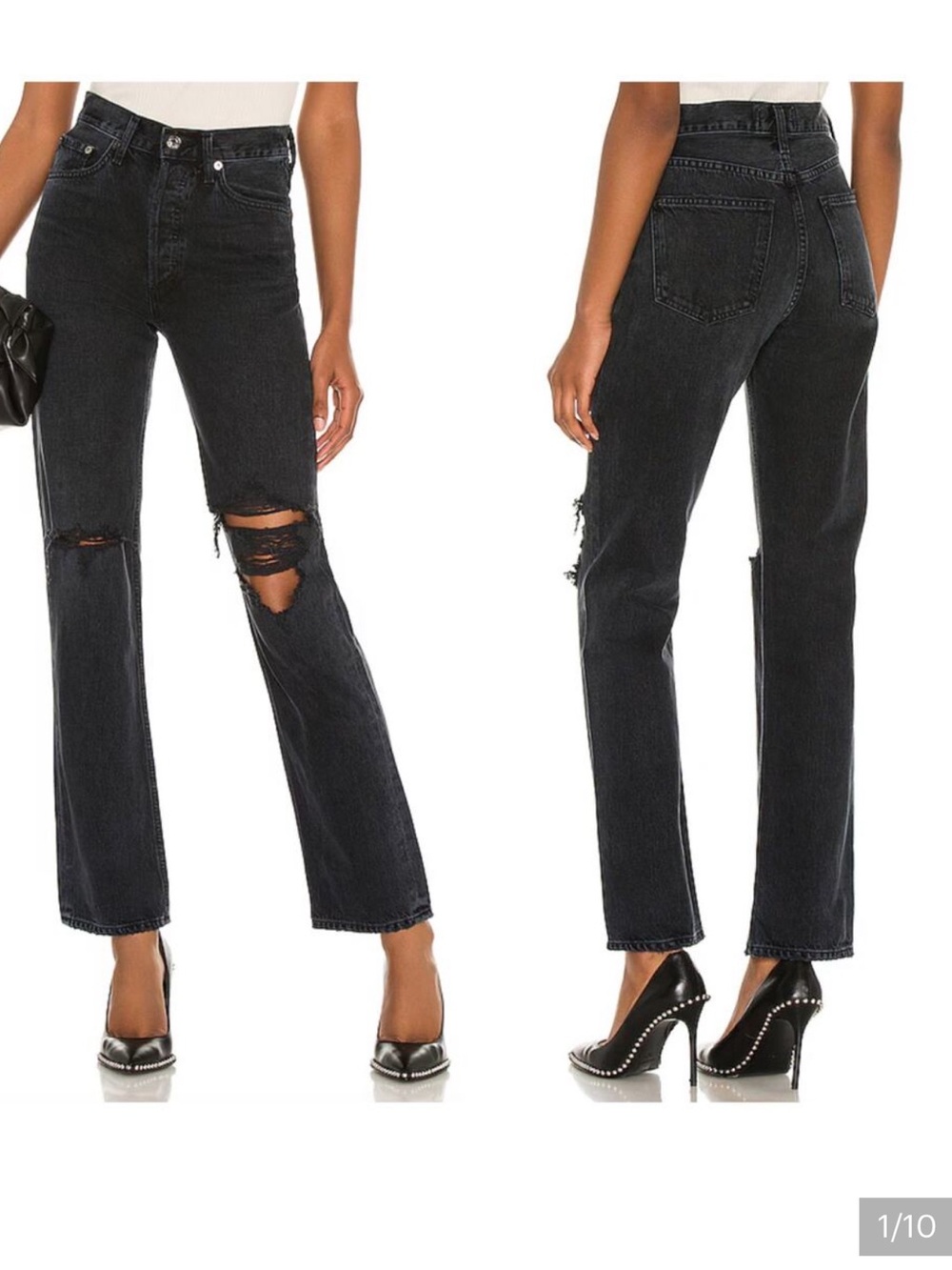 Agolde Lana midrise vintage straight (24) black distressed jean